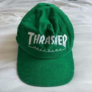 VINTAGE Thrasher Magazine baseball hat in green corduroy